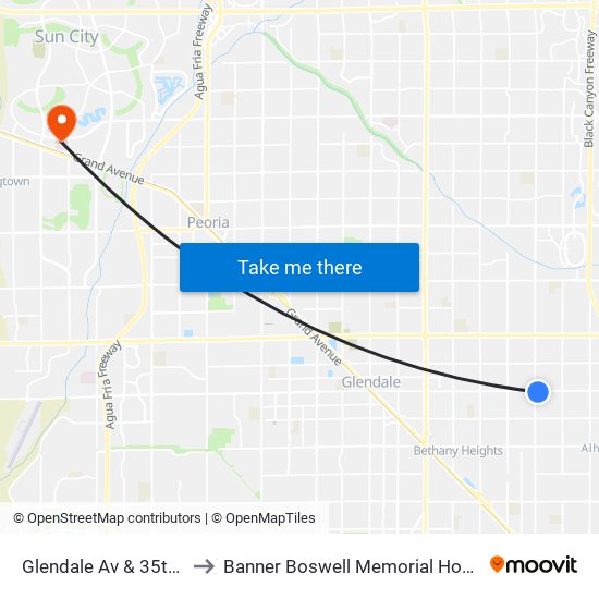 Glendale Av & 35th Av to Banner Boswell Memorial Hospital map