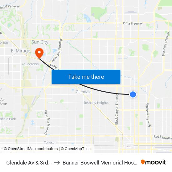 Glendale Av & 3rd Av to Banner Boswell Memorial Hospital map