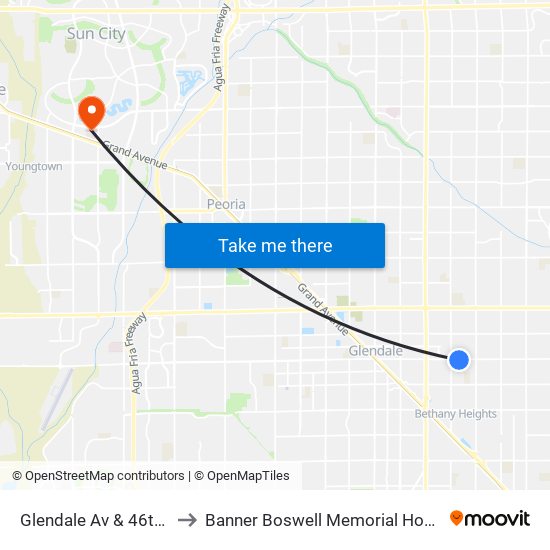 Glendale Av & 46th Av to Banner Boswell Memorial Hospital map