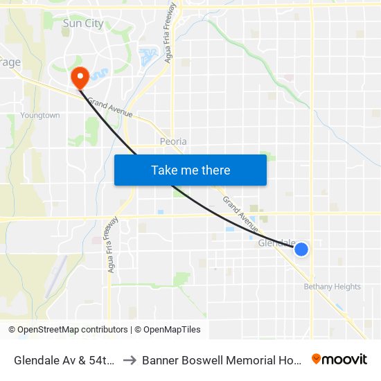 Glendale Av & 54th Av to Banner Boswell Memorial Hospital map