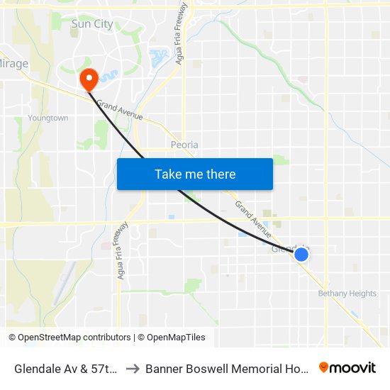 Glendale Av & 57th Av to Banner Boswell Memorial Hospital map