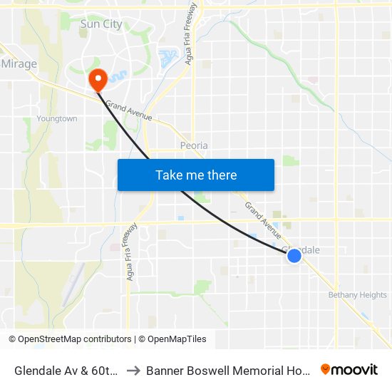 Glendale Av & 60th Av to Banner Boswell Memorial Hospital map