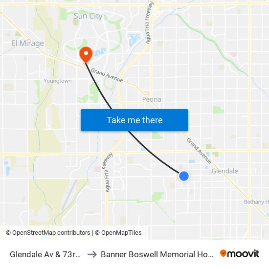 Glendale Av & 73rd Av to Banner Boswell Memorial Hospital map