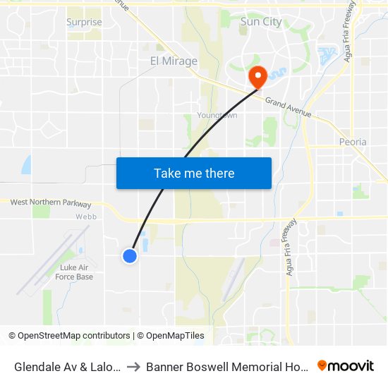 Glendale Av & Lalomai to Banner Boswell Memorial Hospital map