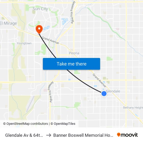 Glendale Av & 64th Av to Banner Boswell Memorial Hospital map