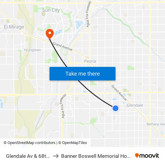 Glendale Av & 68th Dr to Banner Boswell Memorial Hospital map