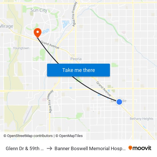 Glenn Dr & 59th Av to Banner Boswell Memorial Hospital map