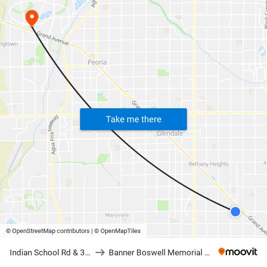 Indian School Rd & 38th Av to Banner Boswell Memorial Hospital map