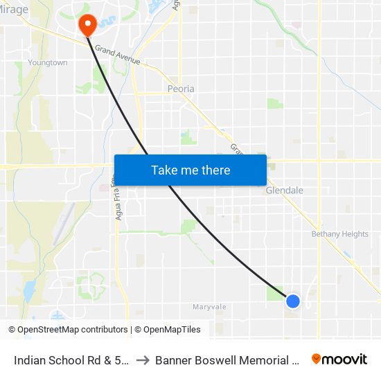 Indian School Rd & 57th Av to Banner Boswell Memorial Hospital map