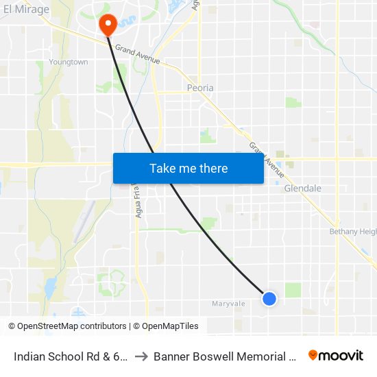 Indian School Rd & 67th Av to Banner Boswell Memorial Hospital map