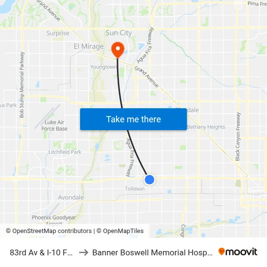 83rd Av & I-10 Fwy to Banner Boswell Memorial Hospital map