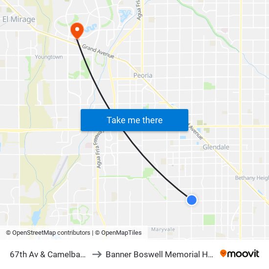 67th Av & Camelback Rd to Banner Boswell Memorial Hospital map