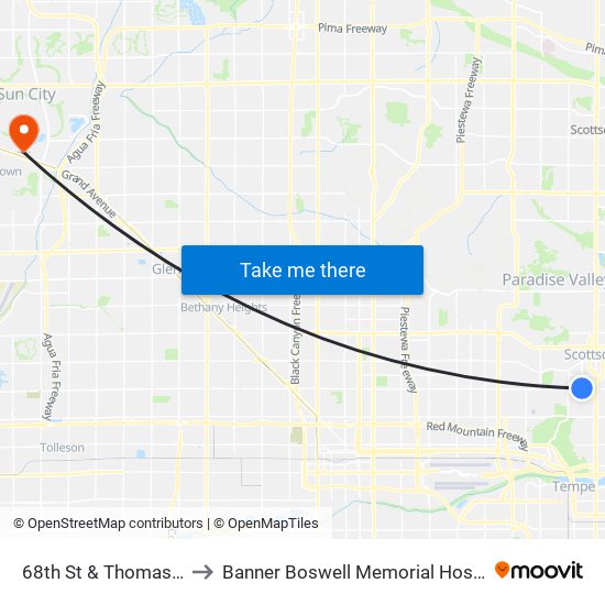 68th St & Thomas Rd to Banner Boswell Memorial Hospital map