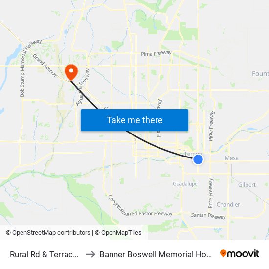 Rural Rd & Terrace Rd to Banner Boswell Memorial Hospital map
