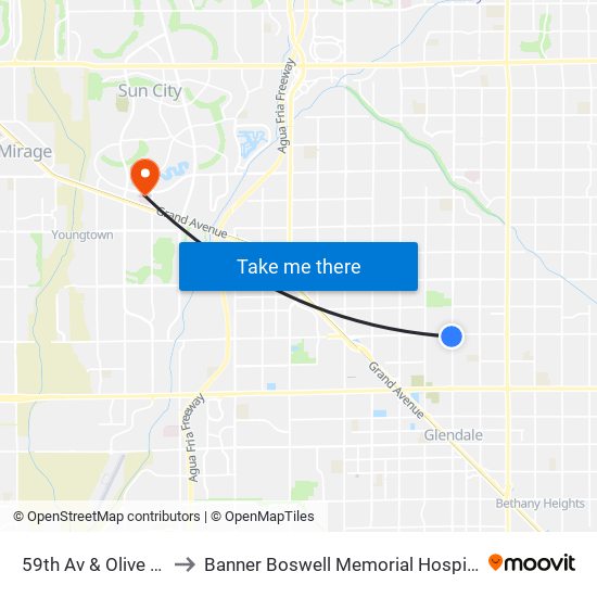 59th Av & Olive Av to Banner Boswell Memorial Hospital map