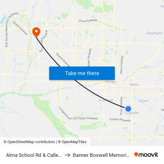 Alma School Rd & Calle Del Norte to Banner Boswell Memorial Hospital map