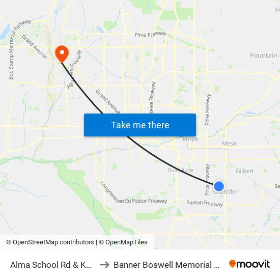 Alma School Rd & Knox Rd to Banner Boswell Memorial Hospital map