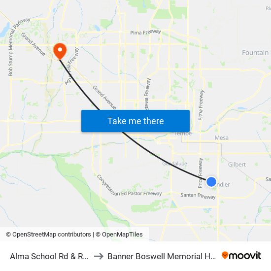 Alma School Rd & Ray Rd to Banner Boswell Memorial Hospital map