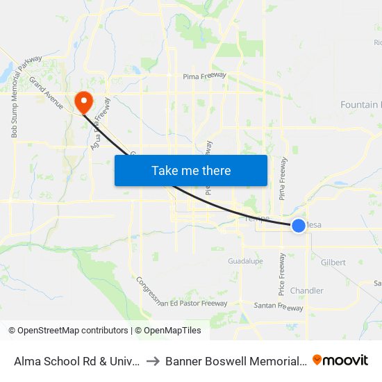 Alma School Rd & University Dr to Banner Boswell Memorial Hospital map