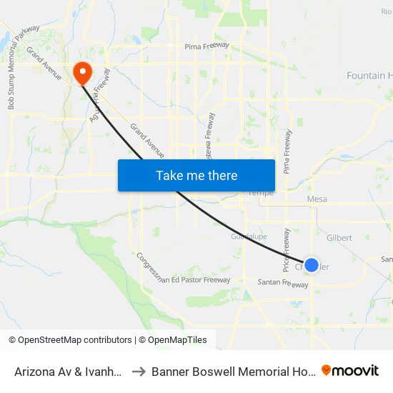 Arizona Av & Ivanhoe St to Banner Boswell Memorial Hospital map