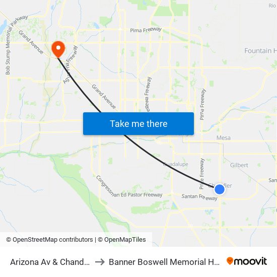 Arizona Av & Chandler Bl to Banner Boswell Memorial Hospital map