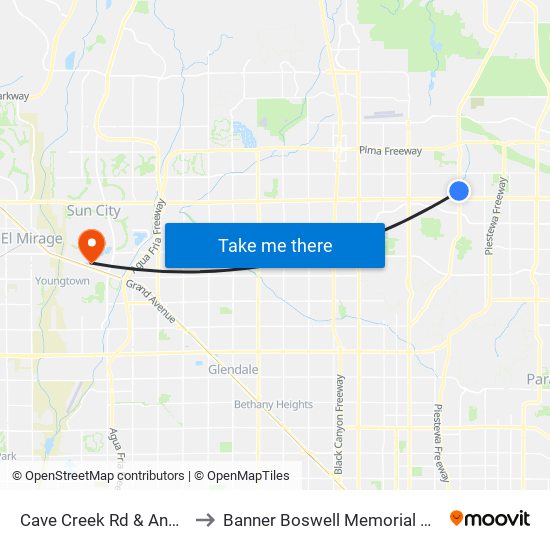 Cave Creek Rd & Angela Dr to Banner Boswell Memorial Hospital map