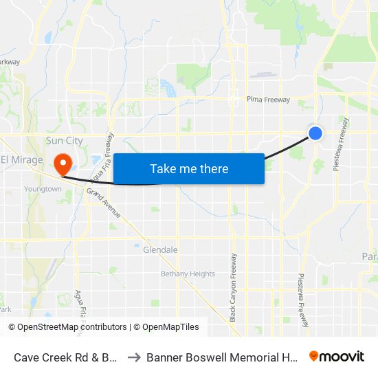 Cave Creek Rd & Bell Rd to Banner Boswell Memorial Hospital map