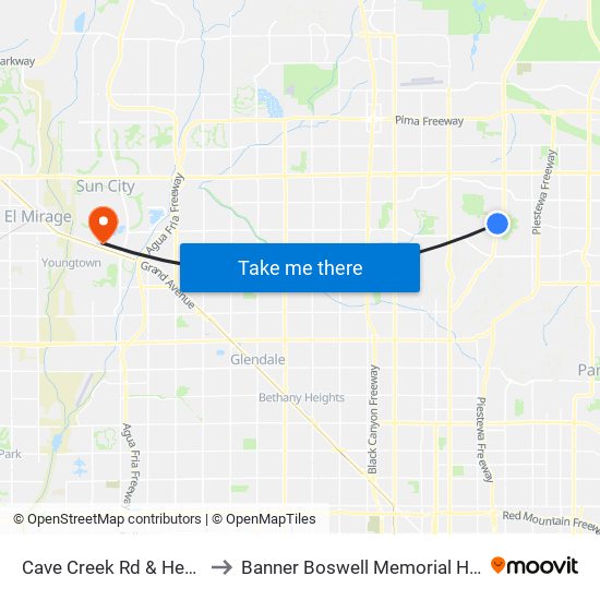 Cave Creek Rd & Hearn Rd to Banner Boswell Memorial Hospital map