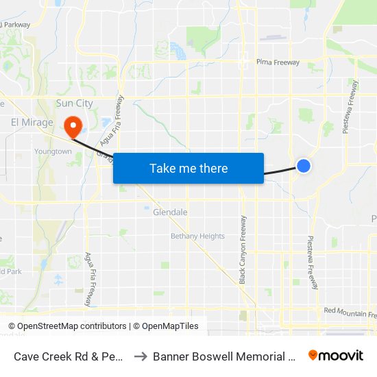 Cave Creek Rd & Peoria Av to Banner Boswell Memorial Hospital map