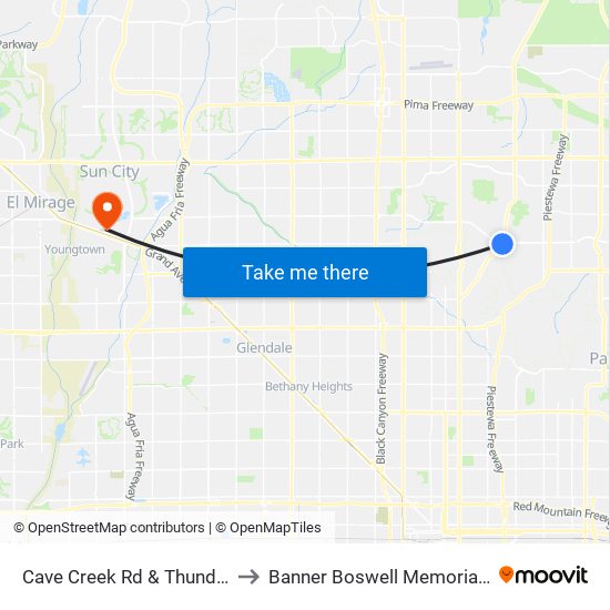 Cave Creek Rd & Thunderbird Rd to Banner Boswell Memorial Hospital map