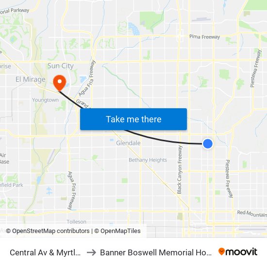 Central Av & Myrtle Av to Banner Boswell Memorial Hospital map