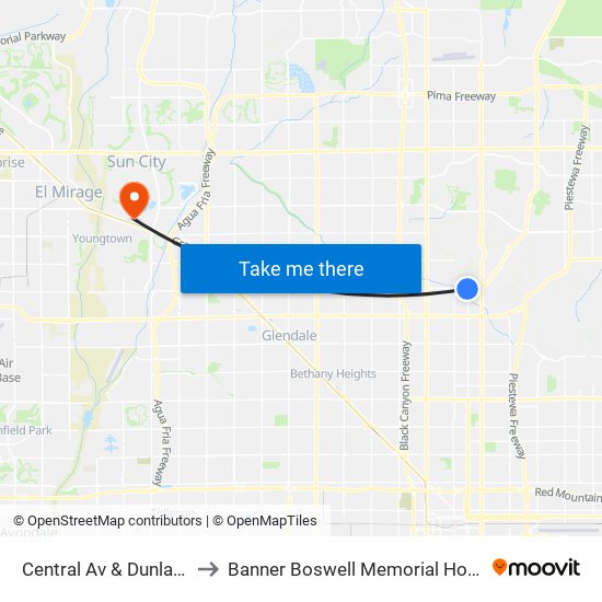 Central Av & Dunlap Av to Banner Boswell Memorial Hospital map