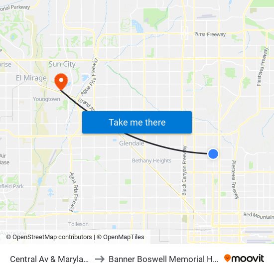 Central Av & Maryland Av to Banner Boswell Memorial Hospital map