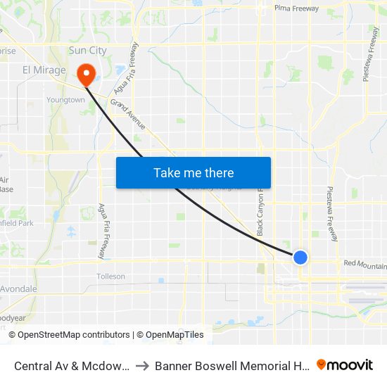 Central Av & Mcdowell Rd to Banner Boswell Memorial Hospital map