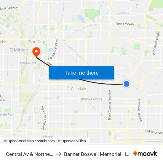 Central Av & Northern Av to Banner Boswell Memorial Hospital map