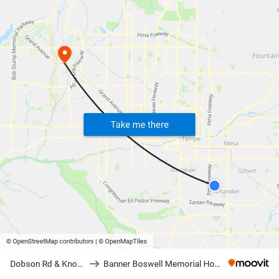 Dobson Rd & Knox Rd to Banner Boswell Memorial Hospital map