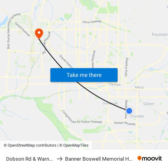 Dobson Rd & Warner Rd to Banner Boswell Memorial Hospital map