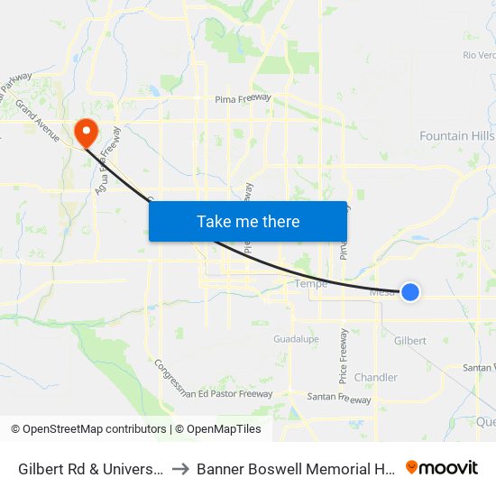 Gilbert Rd & University Dr to Banner Boswell Memorial Hospital map