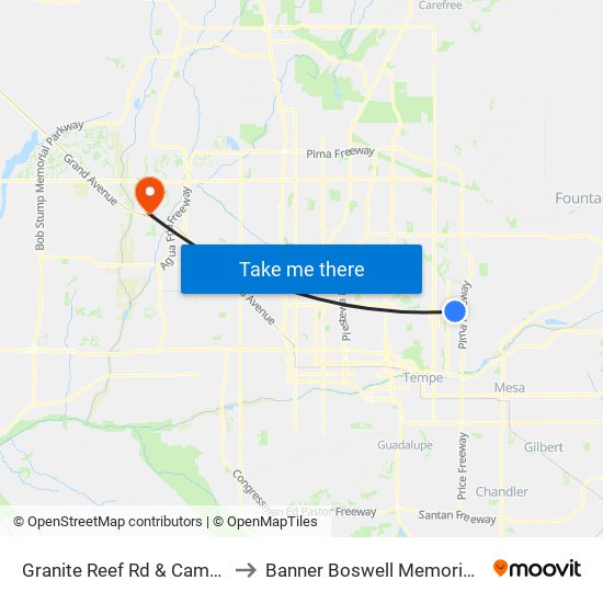 Granite Reef Rd & Camelback Rd to Banner Boswell Memorial Hospital map