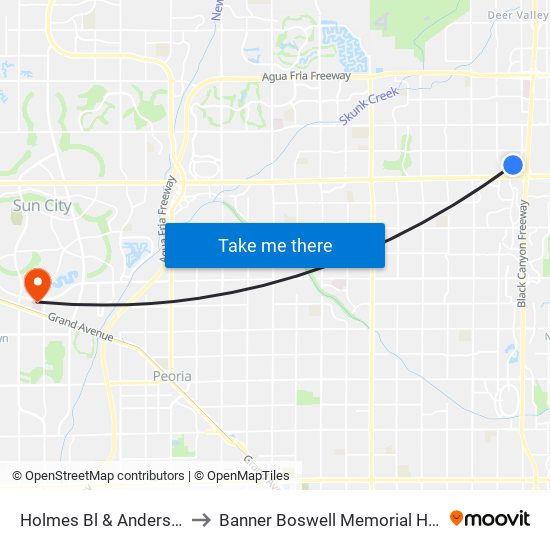 Holmes Bl & Anderson Dr to Banner Boswell Memorial Hospital map