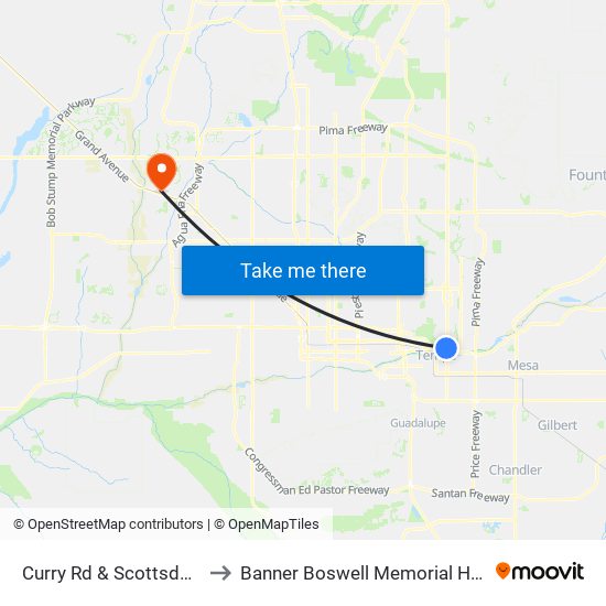 Curry Rd & Scottsdale Rd to Banner Boswell Memorial Hospital map