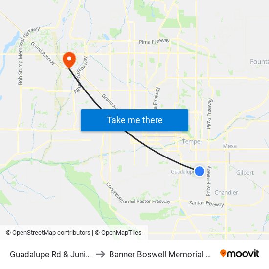 Guadalupe Rd & Juniper St to Banner Boswell Memorial Hospital map