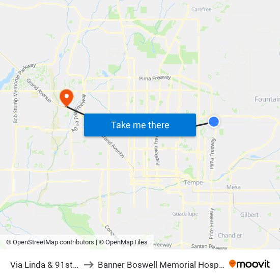Via Linda & 91st St to Banner Boswell Memorial Hospital map