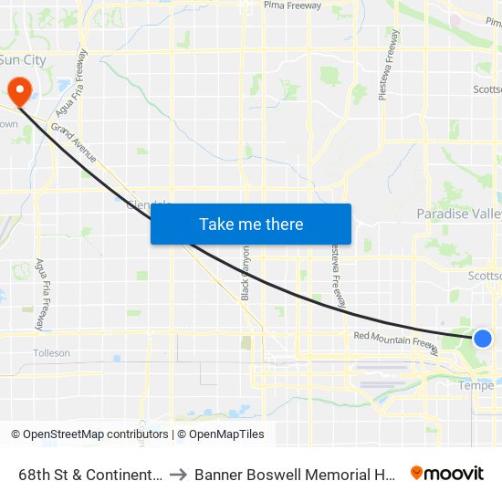 68th St & Continental Dr to Banner Boswell Memorial Hospital map