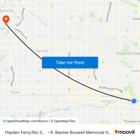Hayden Ferry/Rio Salado to Banner Boswell Memorial Hospital map