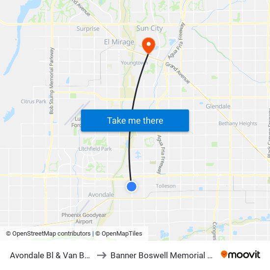 Avondale Bl & Van Buren St to Banner Boswell Memorial Hospital map