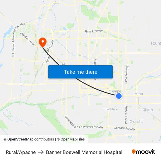 Rural/Apache to Banner Boswell Memorial Hospital map