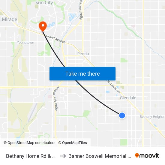 Bethany Home Rd & 61st Ln to Banner Boswell Memorial Hospital map