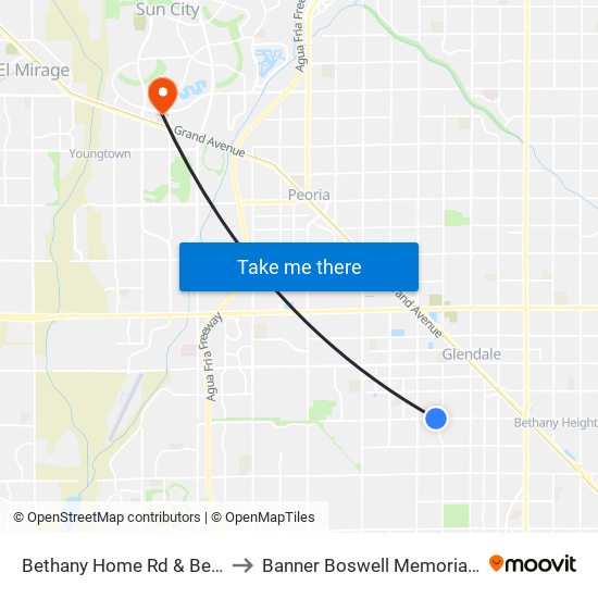 Bethany Home Rd & Berridge Ln to Banner Boswell Memorial Hospital map