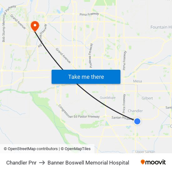 Chandler Pnr to Banner Boswell Memorial Hospital map